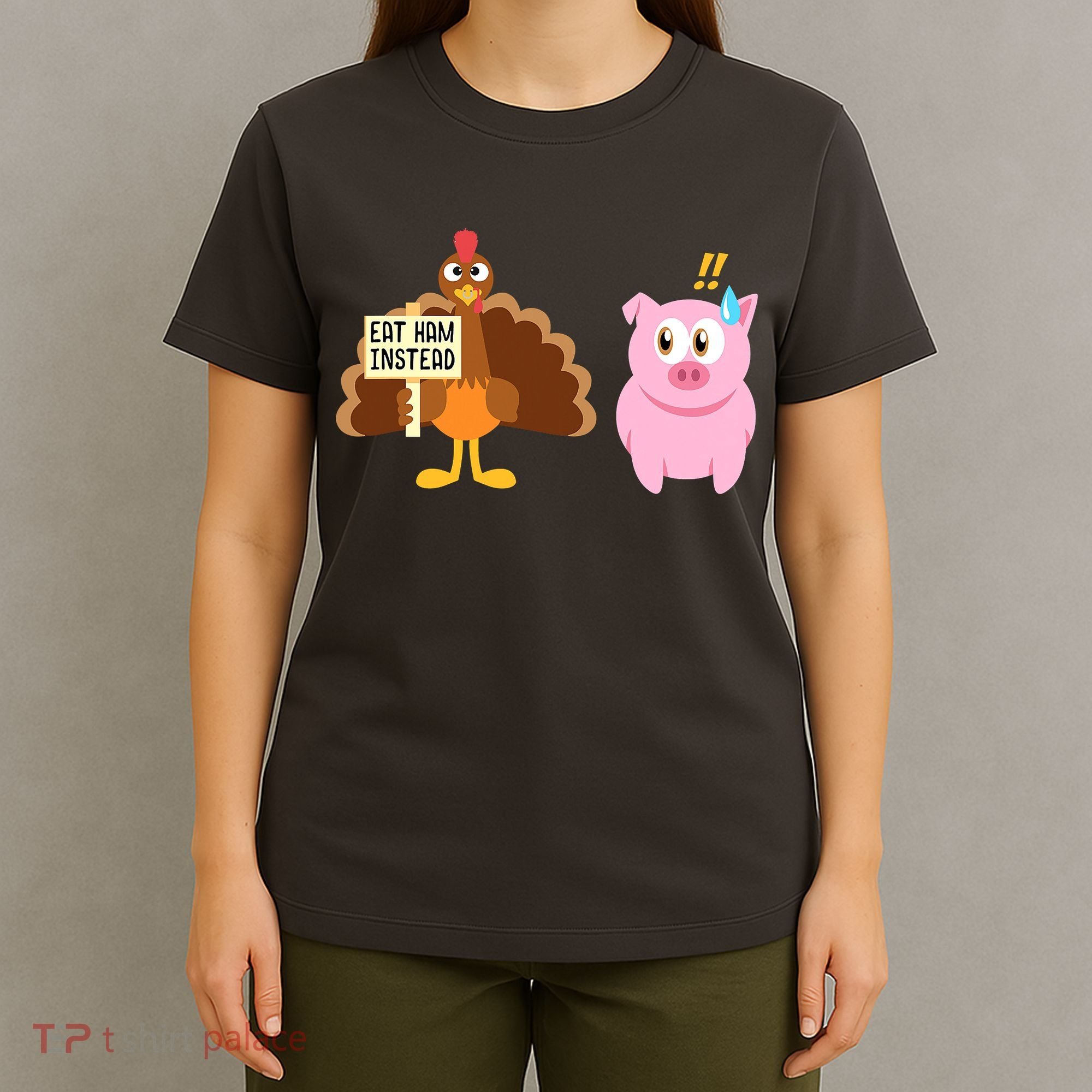 Eat Ham Instead Turkey And Pig Funny Thanksgiving T-Shirt