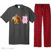 Eat Ham Instead Turkey And Pig Funny Thanksgiving Pajama Set thumb 0