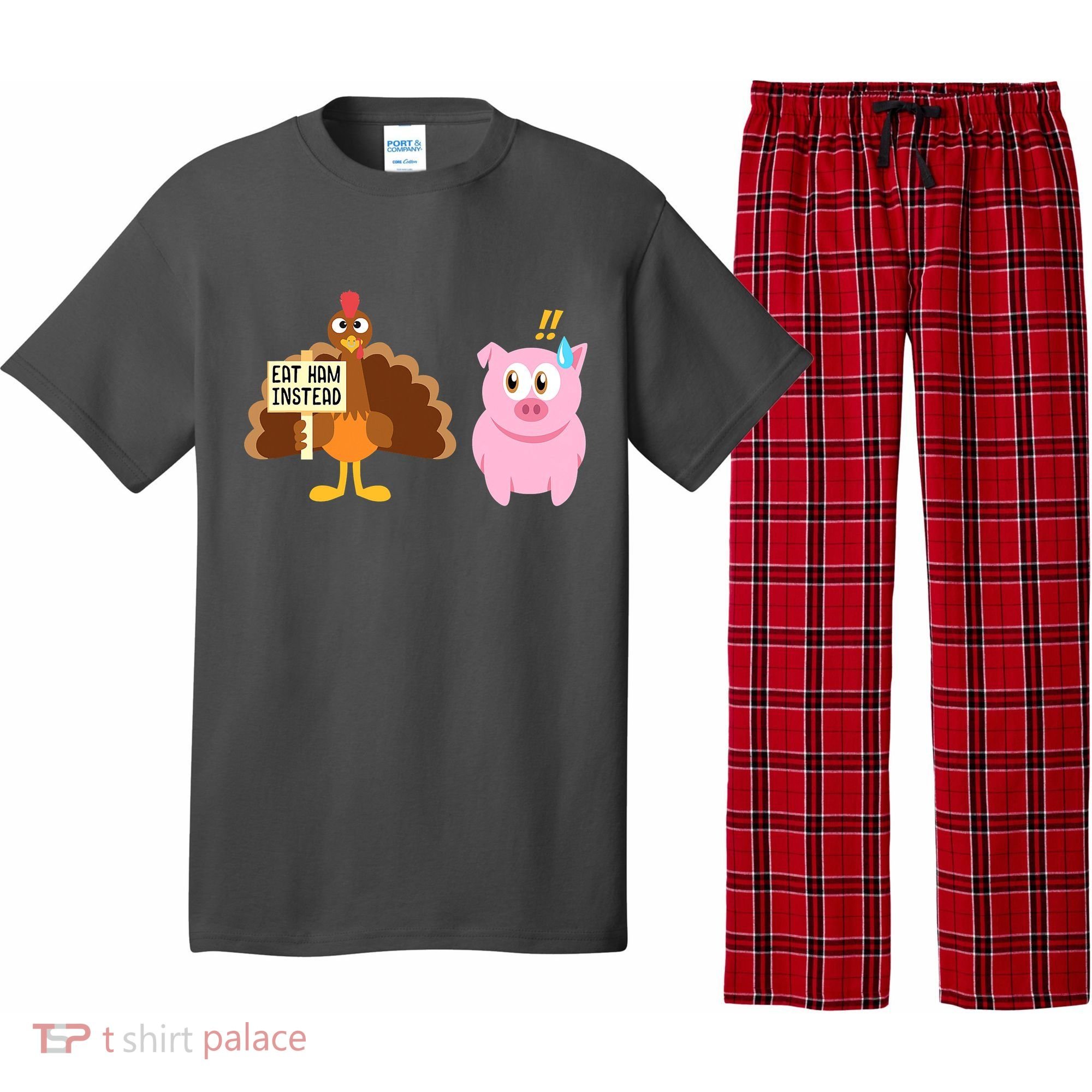 Eat Ham Instead Turkey And Pig Funny Thanksgiving Pajama Set