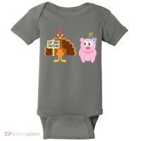 Eat Ham Instead Turkey And Pig Funny Thanksgiving Baby Bodysuit thumb 0