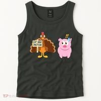 Eat Ham Instead Turkey And Pig Funny Thanksgiving Tank Top thumb 2