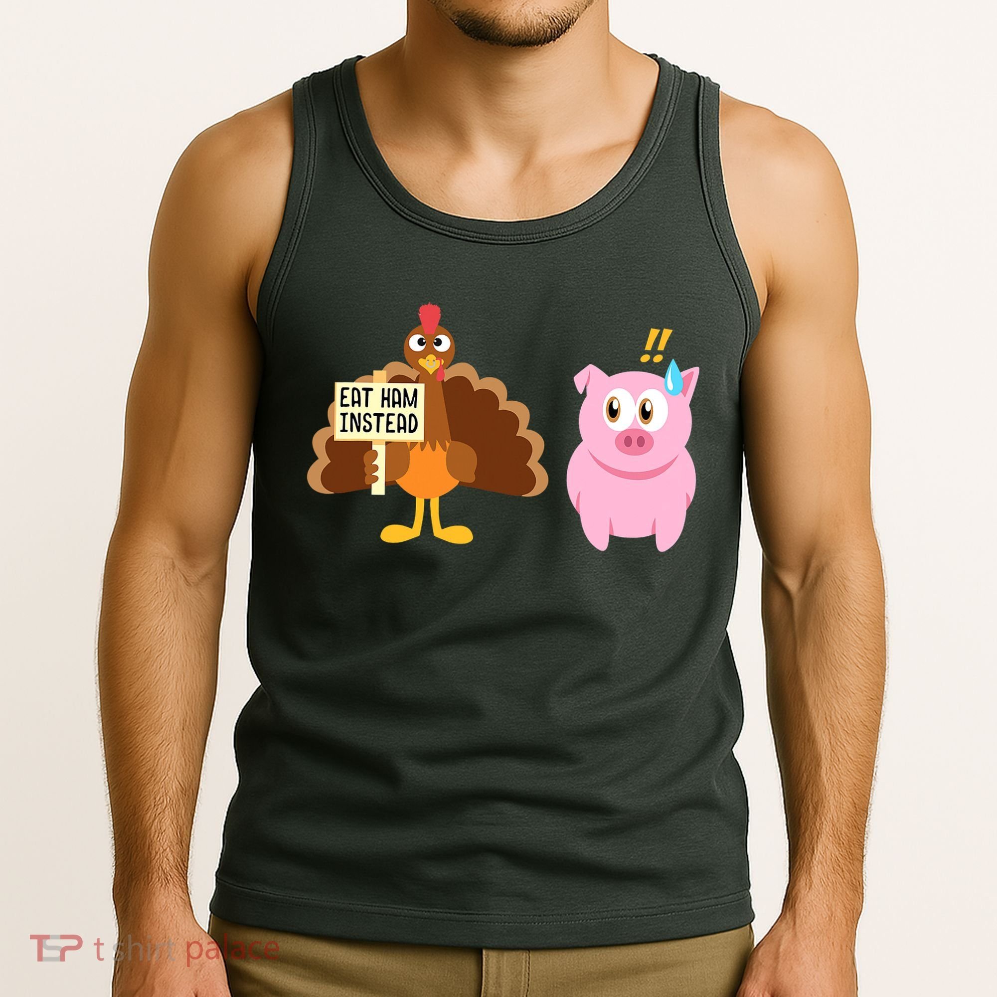 Eat Ham Instead Turkey And Pig Funny Thanksgiving Tank Top