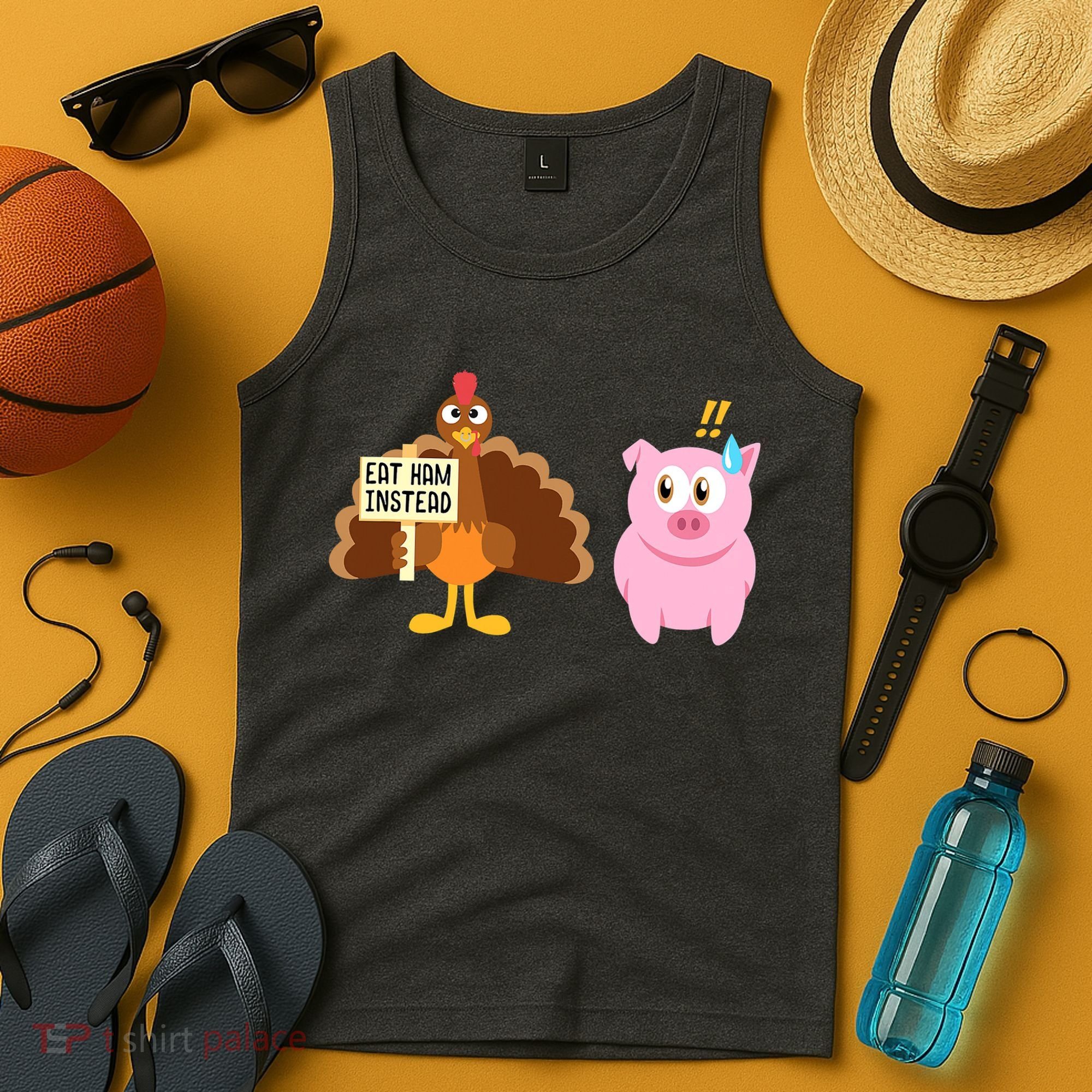 Eat Ham Instead Turkey And Pig Funny Thanksgiving Tank Top