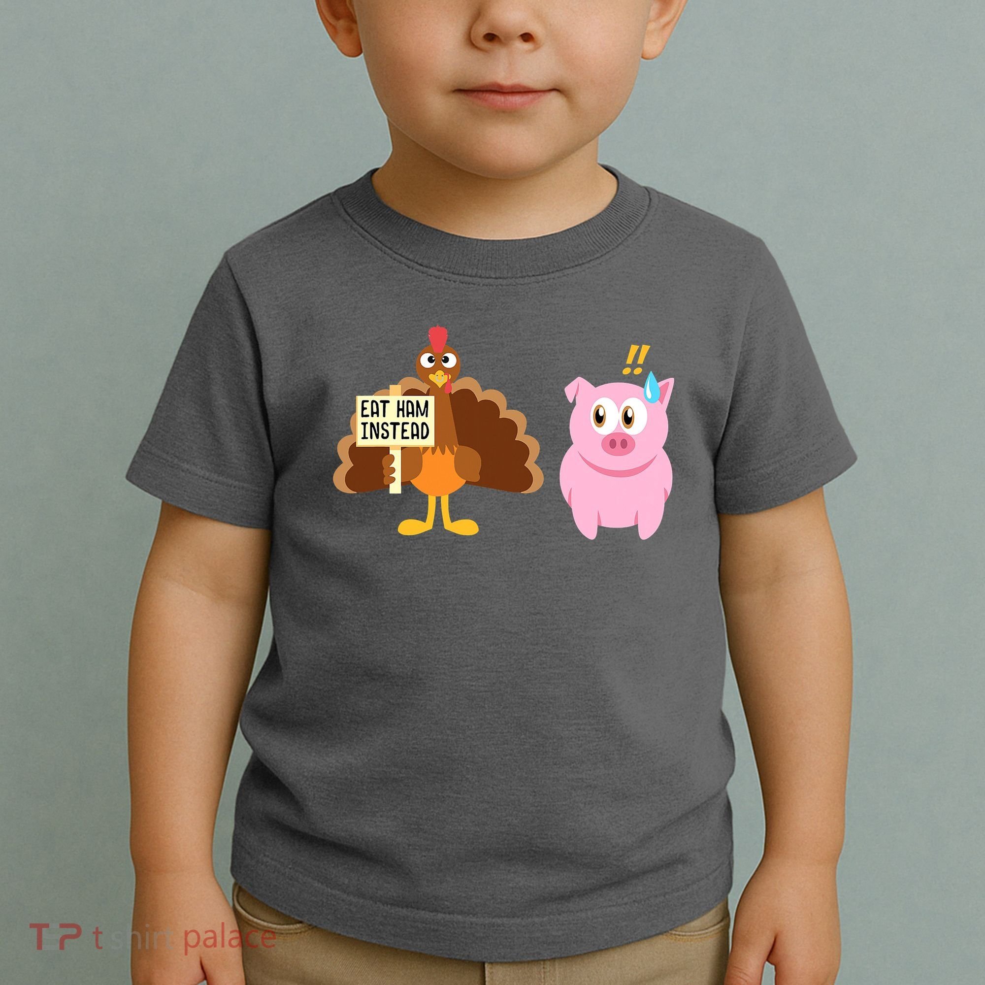 Eat Ham Instead Turkey And Pig Funny Thanksgiving Toddler T-Shirt
