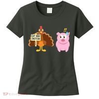Eat Ham Instead Turkey And Pig Funny Thanksgiving Women's T-Shirt thumb 0