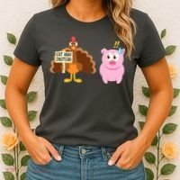Eat Ham Instead Turkey And Pig Funny Thanksgiving Women's T-Shirt thumb 2