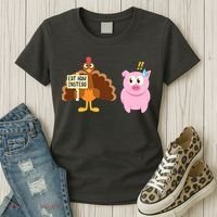 Eat Ham Instead Turkey And Pig Funny Thanksgiving Women's T-Shirt thumb 3