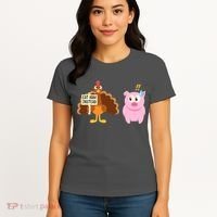 Eat Ham Instead Turkey And Pig Funny Thanksgiving Women's T-Shirt thumb 4