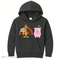 Eat Ham Instead Turkey And Pig Funny Thanksgiving Kids Hoodie thumb 0