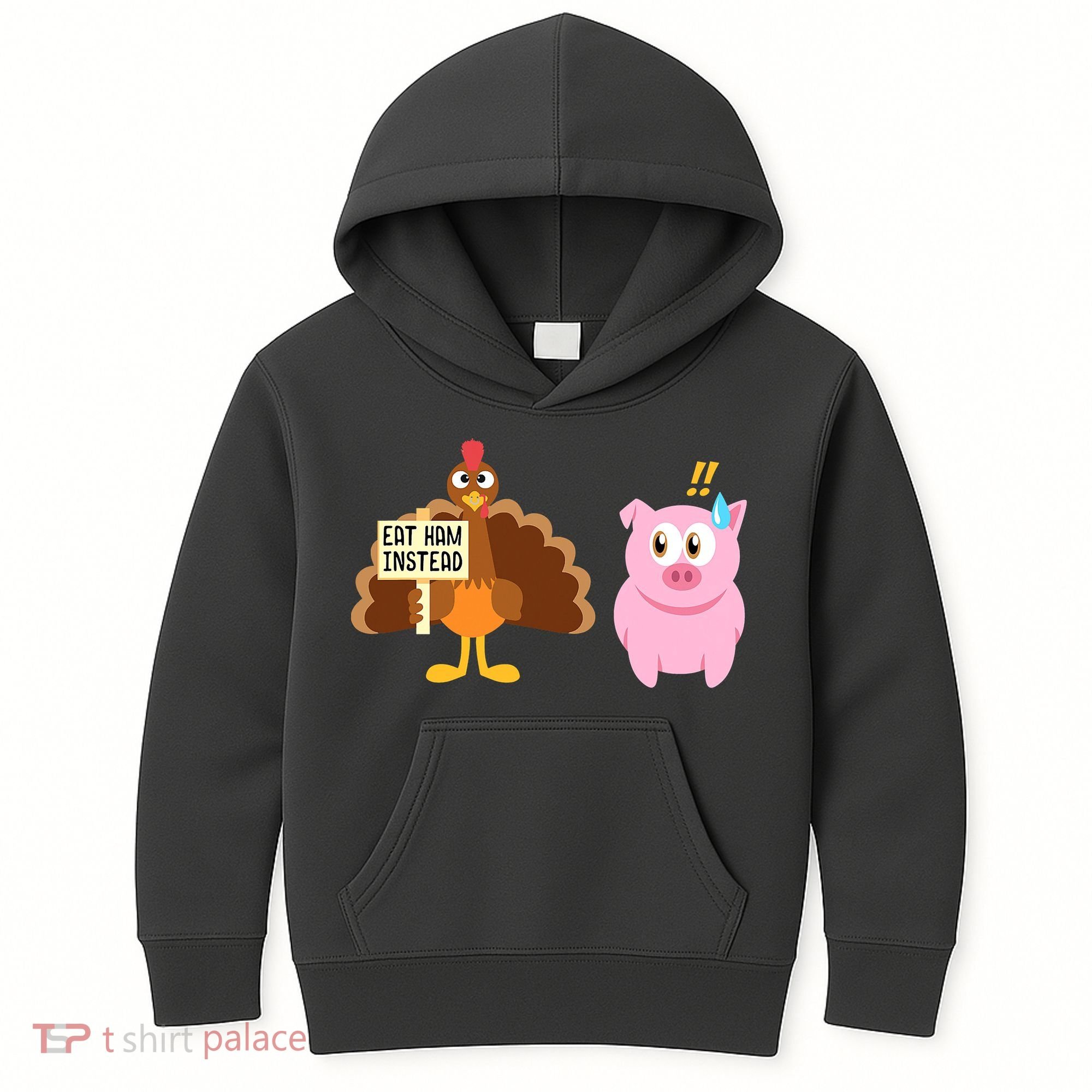 Eat Ham Instead Turkey And Pig Funny Thanksgiving Kids Hoodie