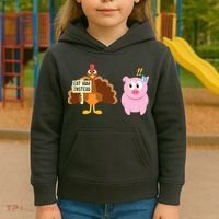Eat Ham Instead Turkey And Pig Funny Thanksgiving Kids Hoodie thumb 3