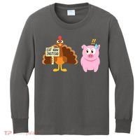 Eat Ham Instead Turkey And Pig Funny Thanksgiving Kids Long Sleeve Shirt thumb 0