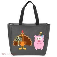 Eat Ham Instead Turkey And Pig Funny Thanksgiving Tote Bag thumb 0