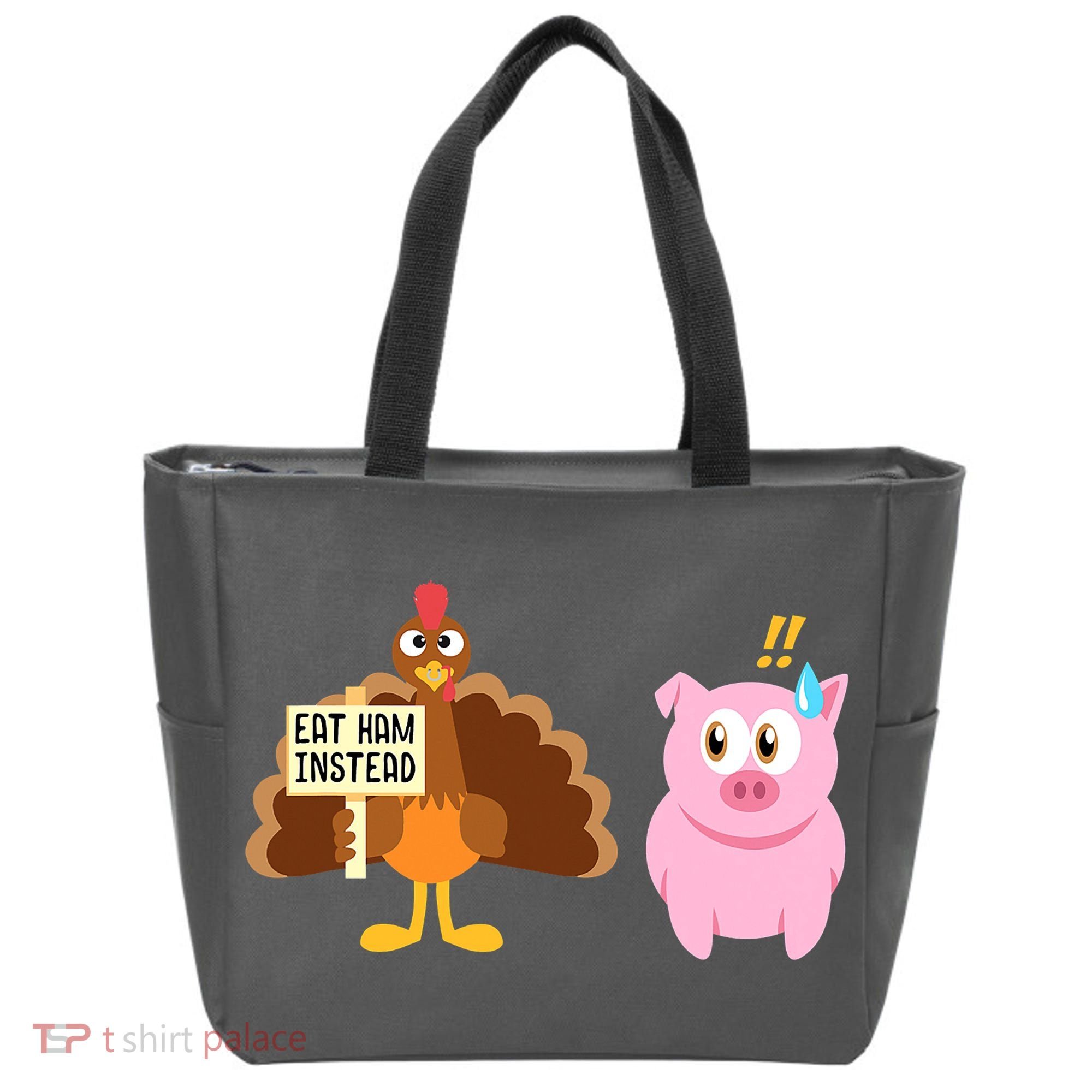 Eat Ham Instead Turkey And Pig Funny Thanksgiving Tote Bag