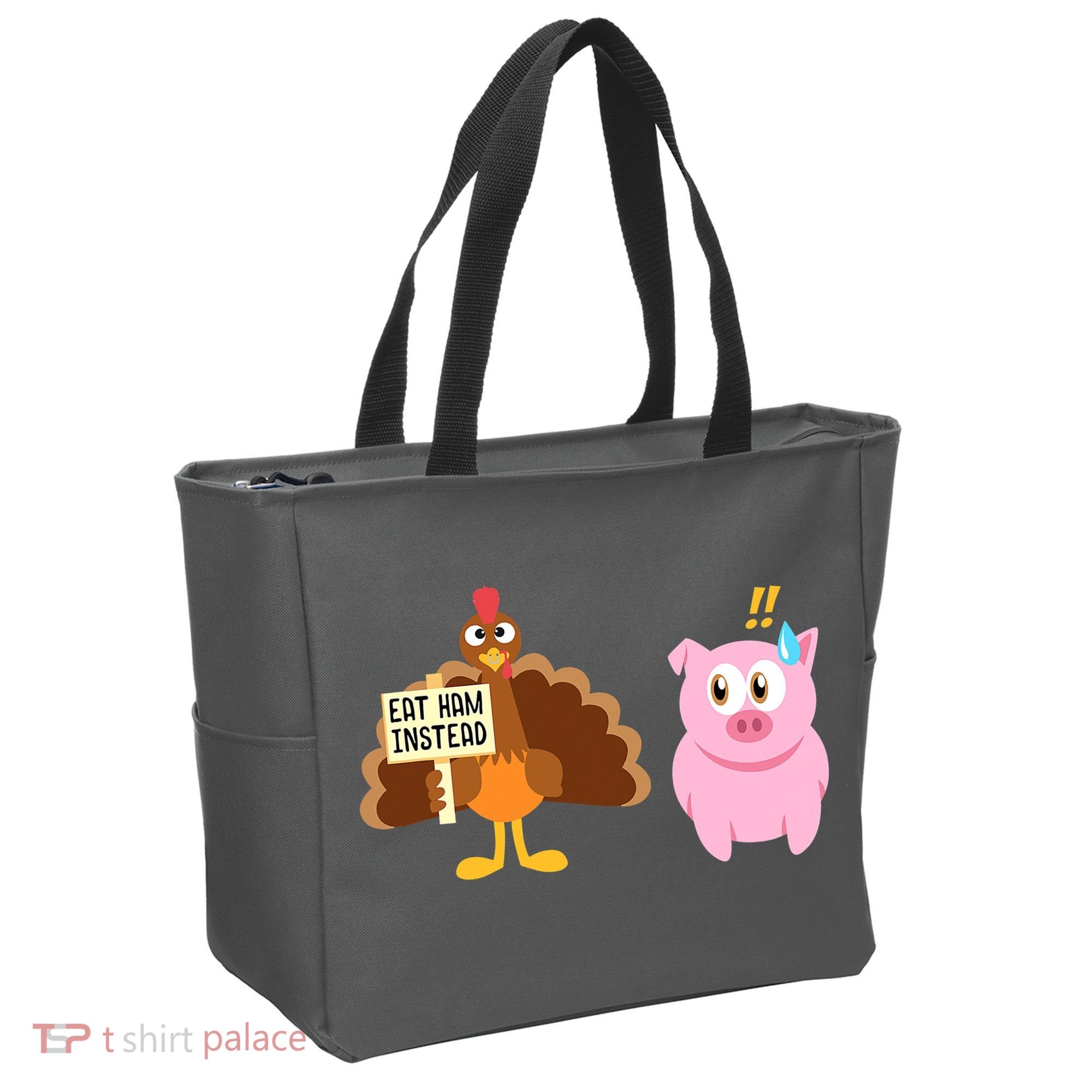 Eat Ham Instead Turkey And Pig Funny Thanksgiving Tote Bag