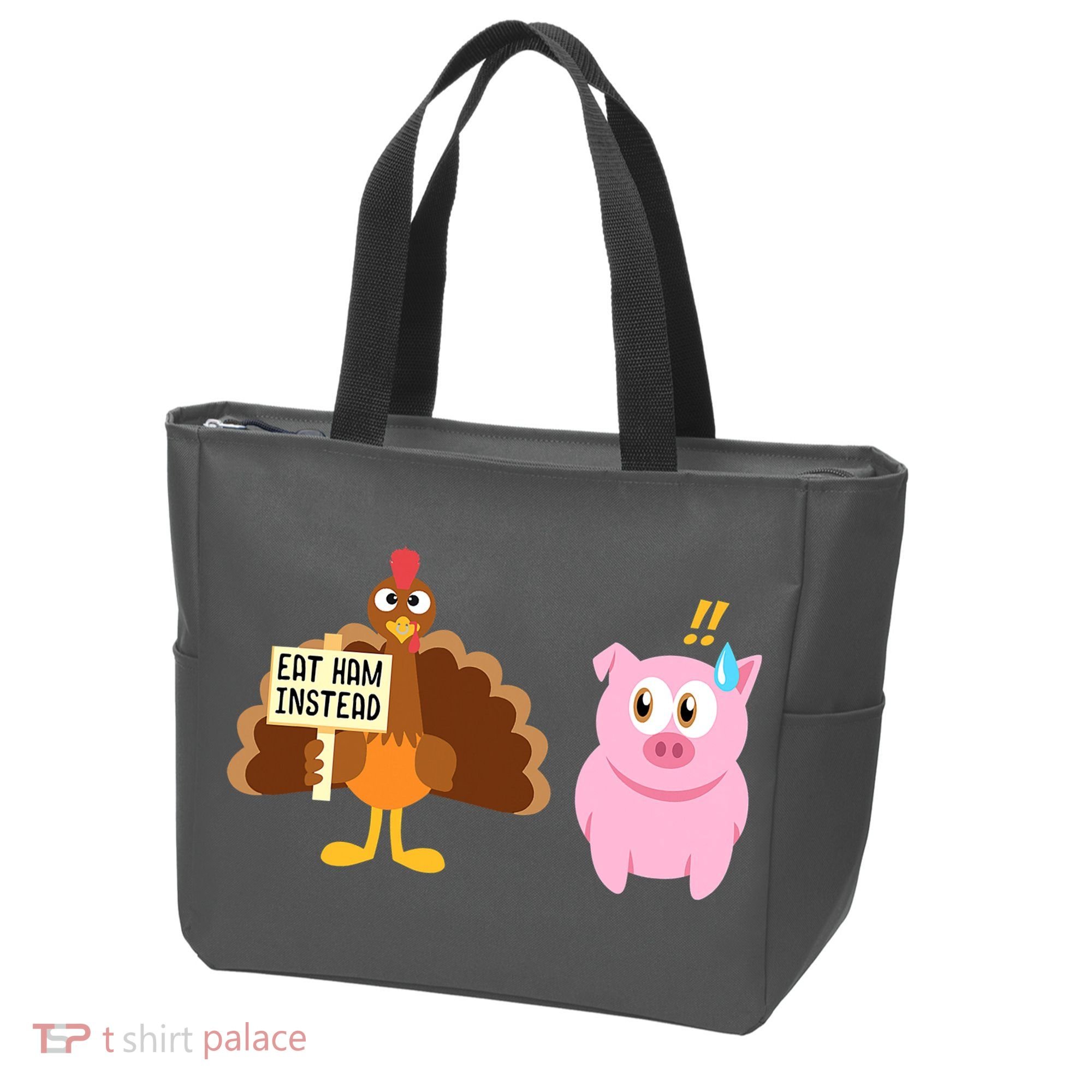 Eat Ham Instead Turkey And Pig Funny Thanksgiving Tote Bag