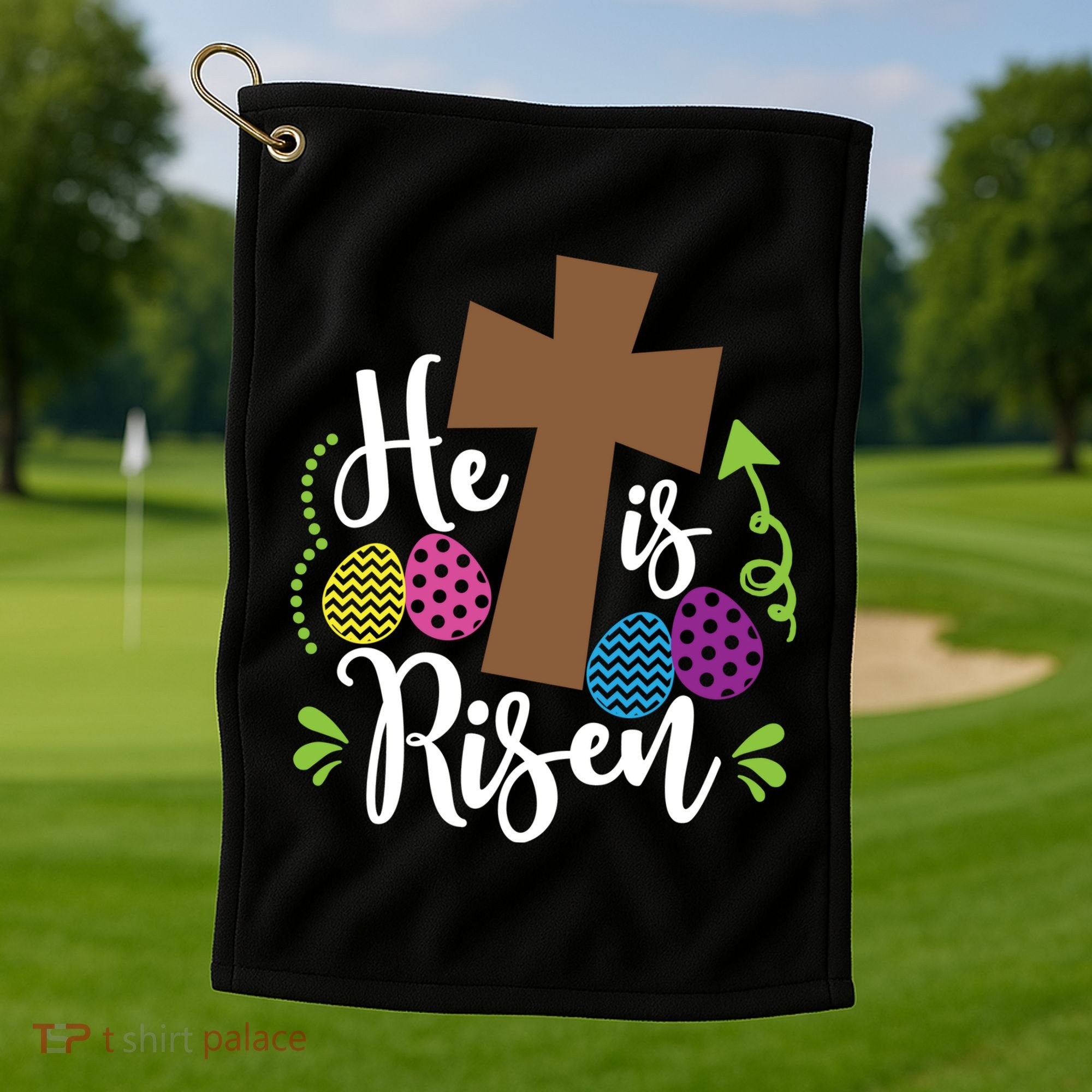 Easter He Is Risen Cross Golf Towel