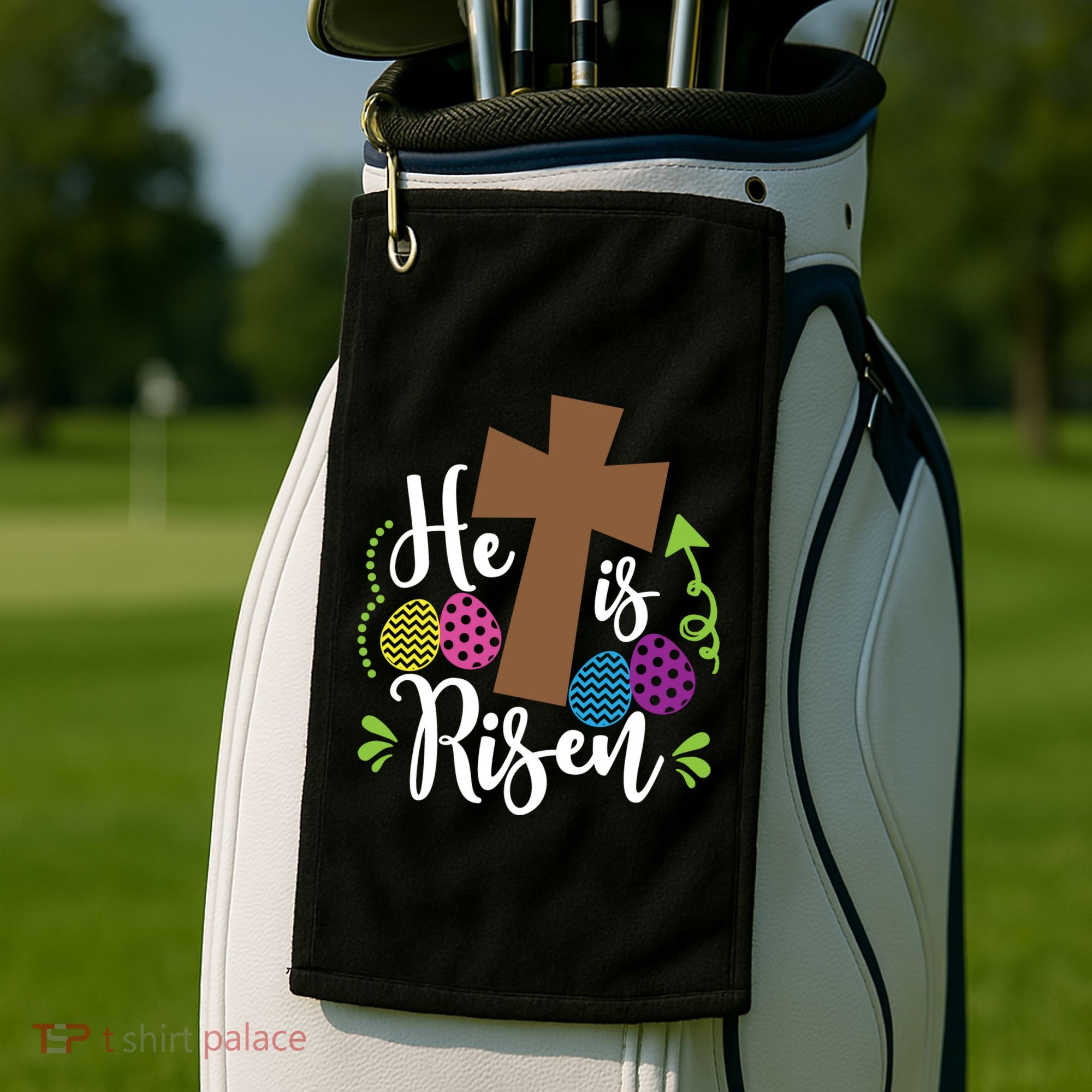 Easter He Is Risen Cross Golf Towel