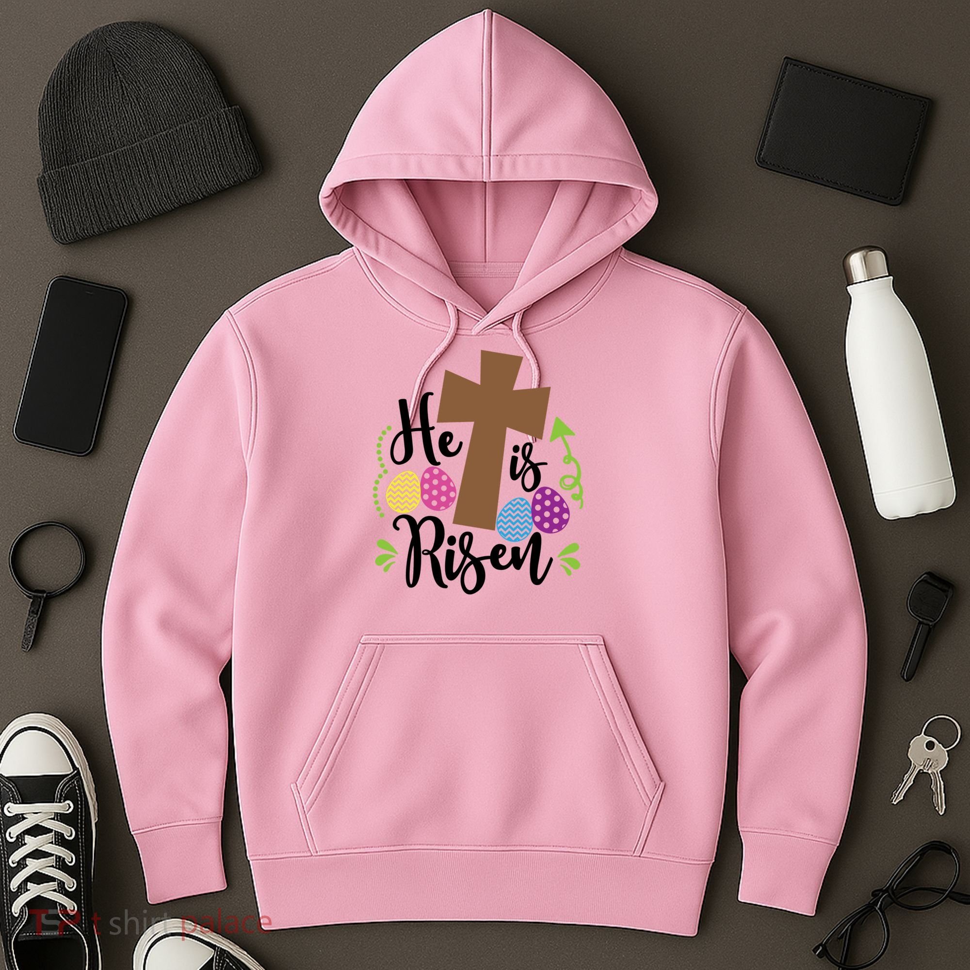 Easter He Is Risen Cross Hoodie