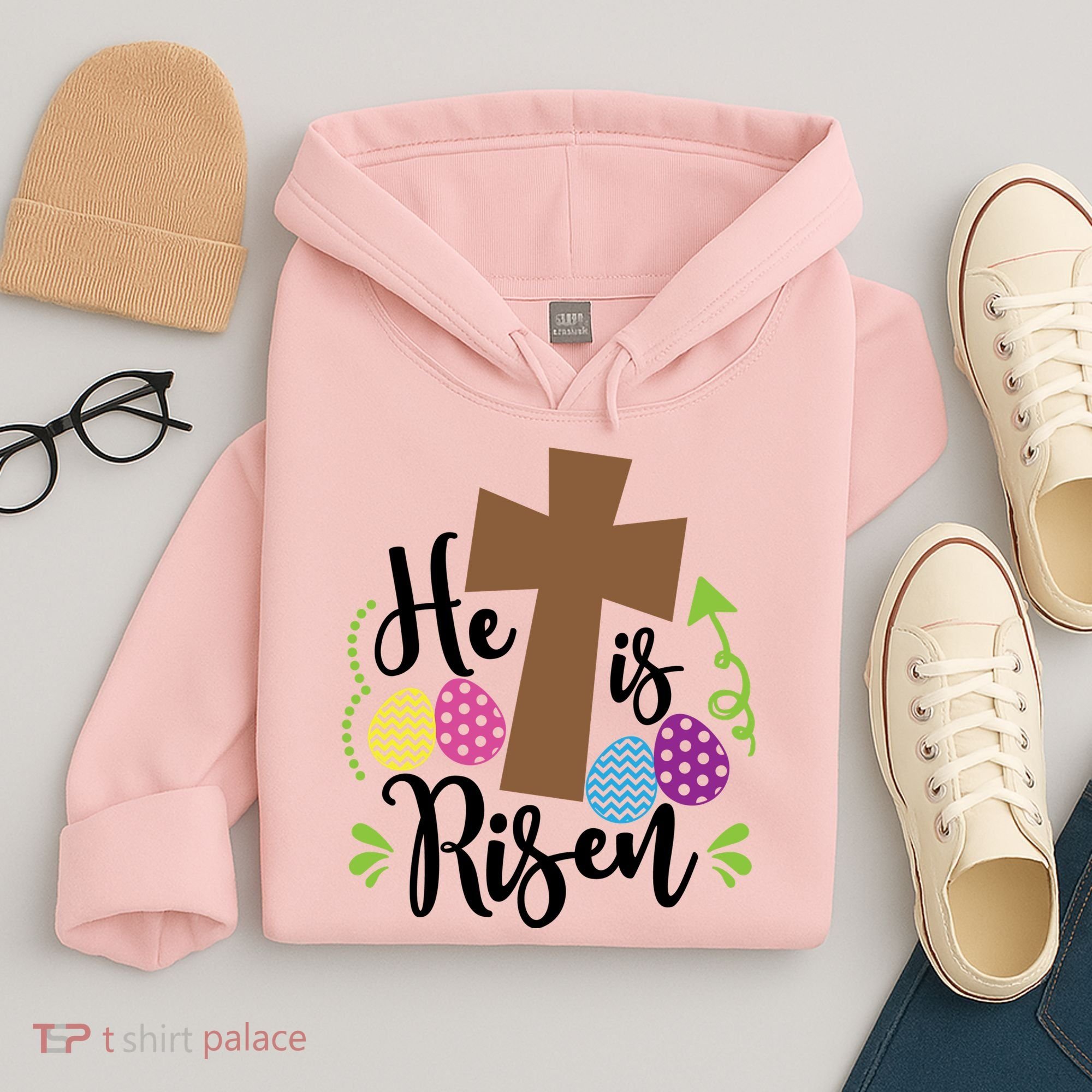Easter He Is Risen Cross Hoodie