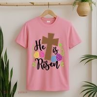 Easter He Is Risen Cross T-Shirt thumb 2