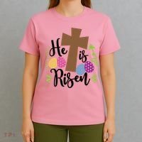 Easter He Is Risen Cross T-Shirt thumb 4