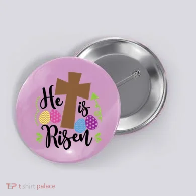 Easter He Is Risen Cross Button