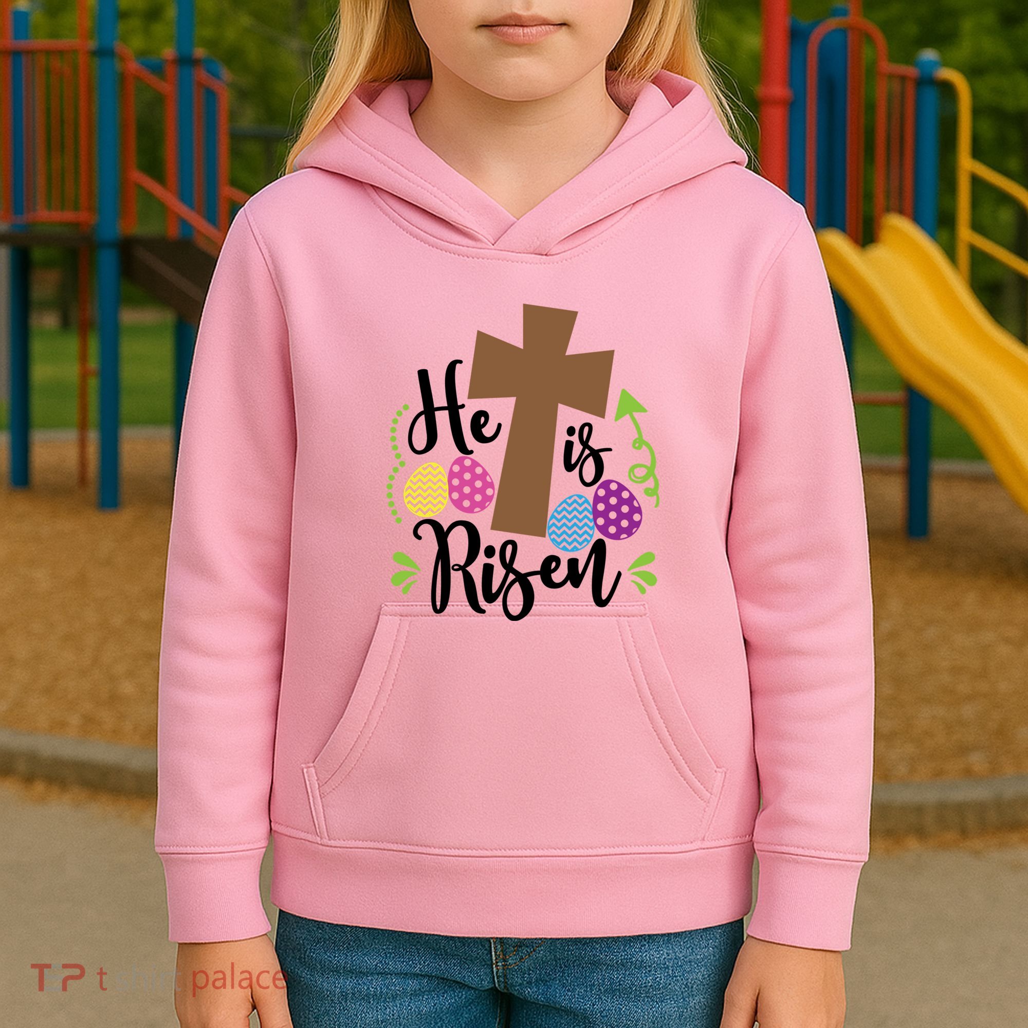 Easter He Is Risen Cross Kids Hoodie