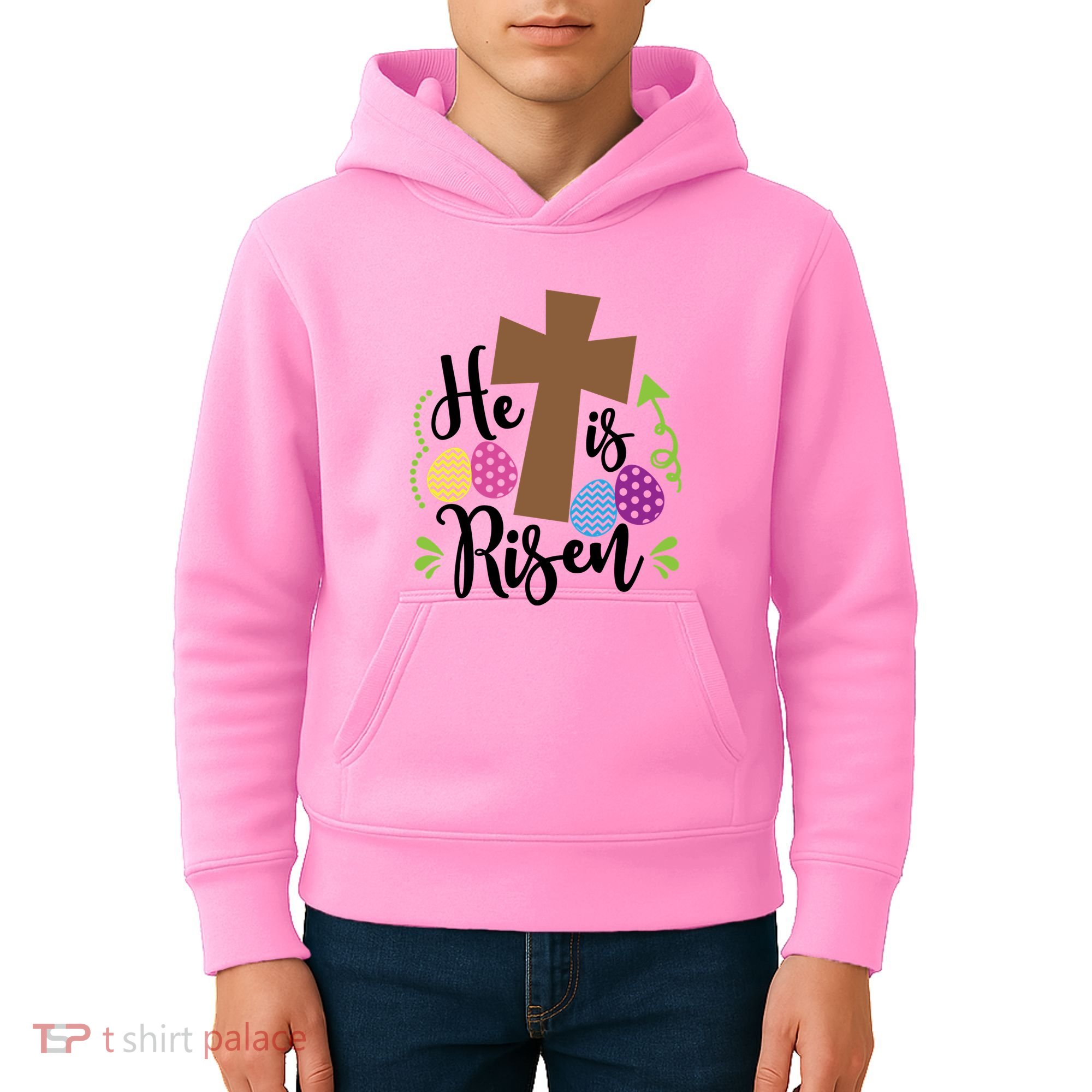 Easter He Is Risen Cross Kids Hoodie