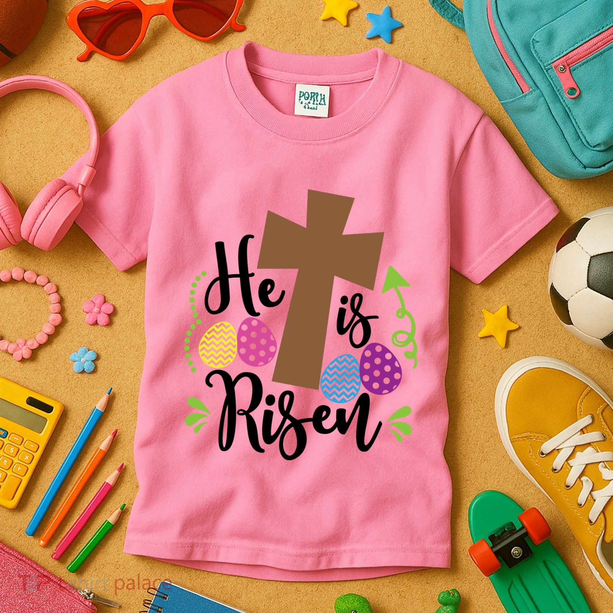 Easter He Is Risen Cross Kids T-Shirt