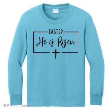 Easter He Is Risen Cross Christianity Kids Long Sleeve Shirt