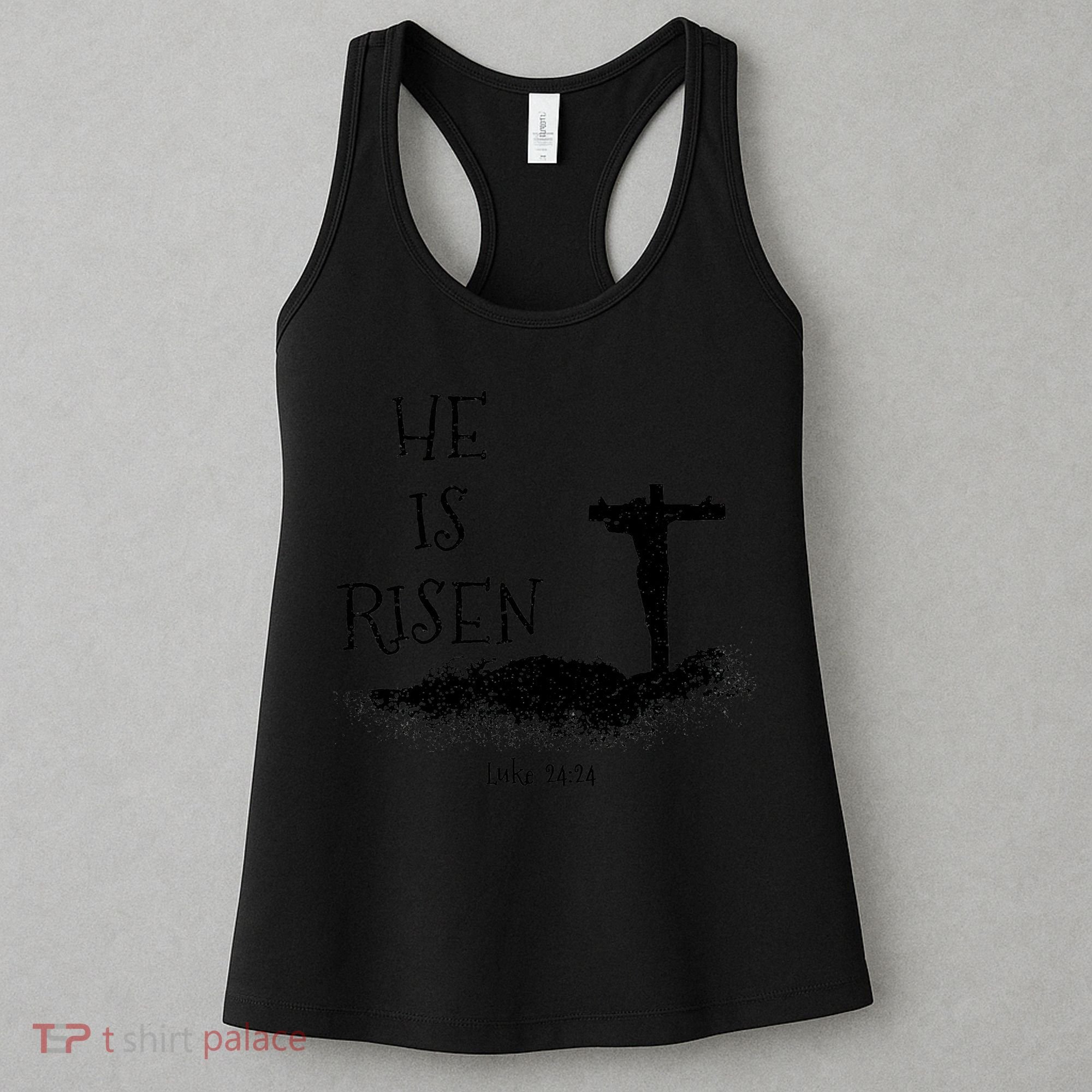 Easter He Is Risen Religious Palm Sunday cross Women's Tank Top