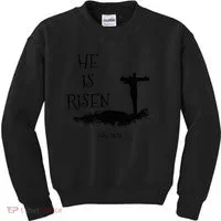 Easter He Is Risen Religious Palm Sunday cross Kids Sweatshirt thumb 0