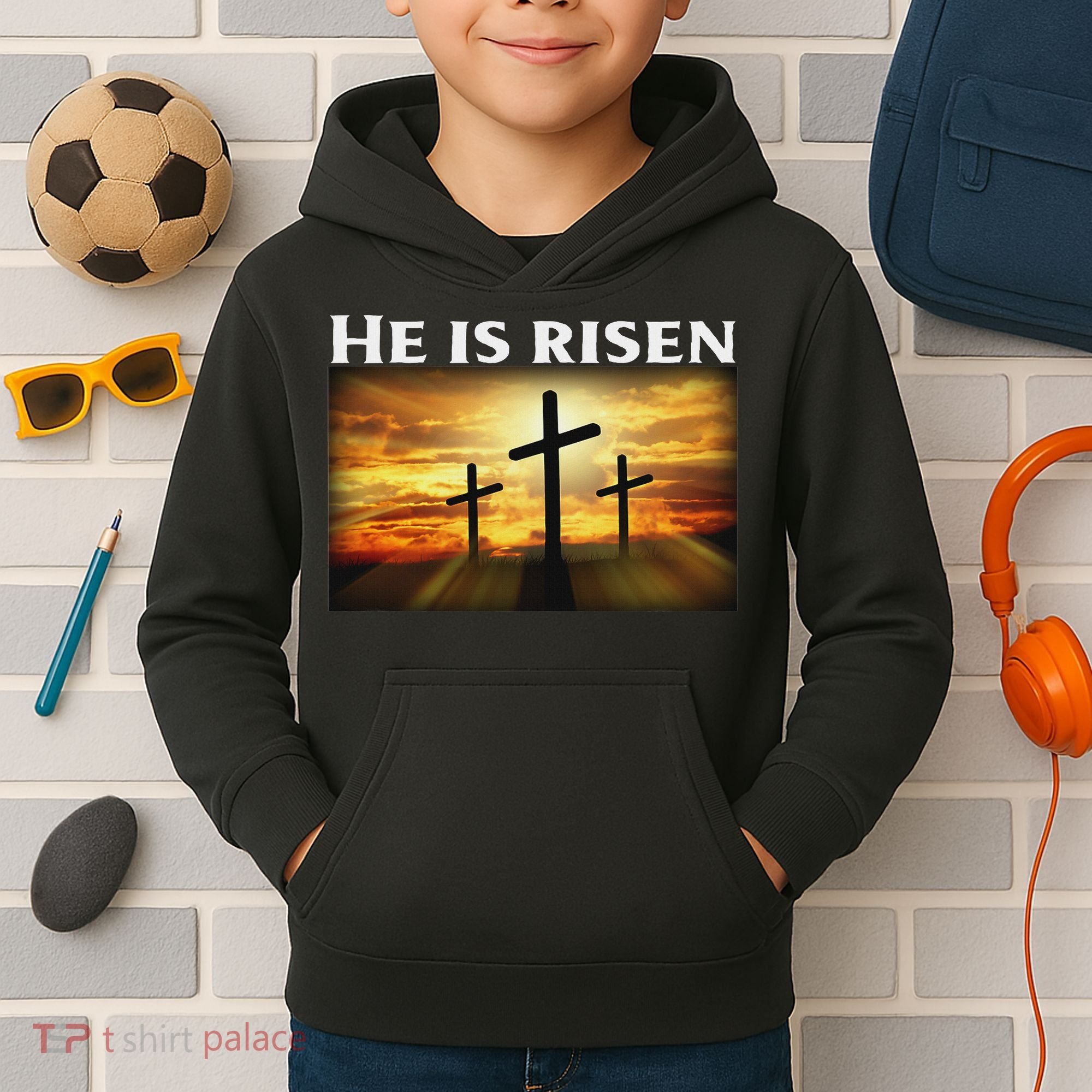 Easter He Is Risen Christian Kids Hoodie