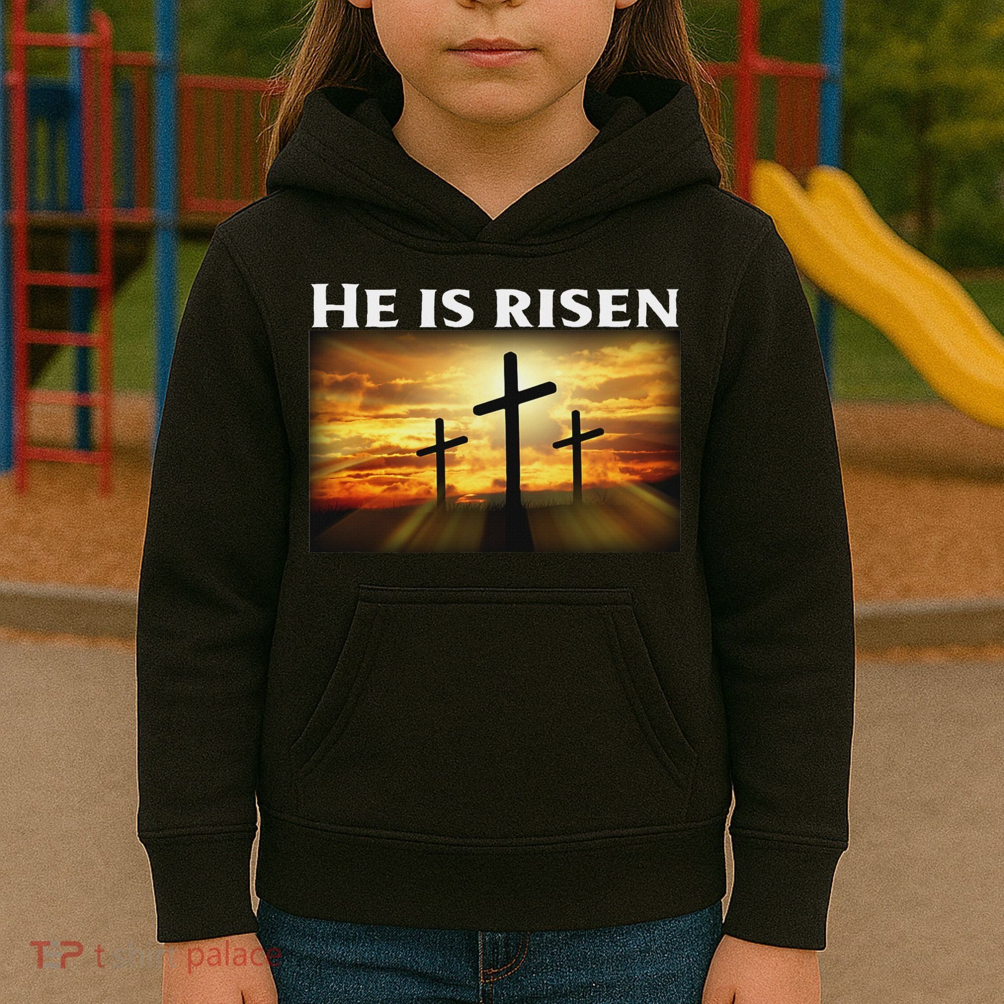 Easter He Is Risen Christian Kids Hoodie