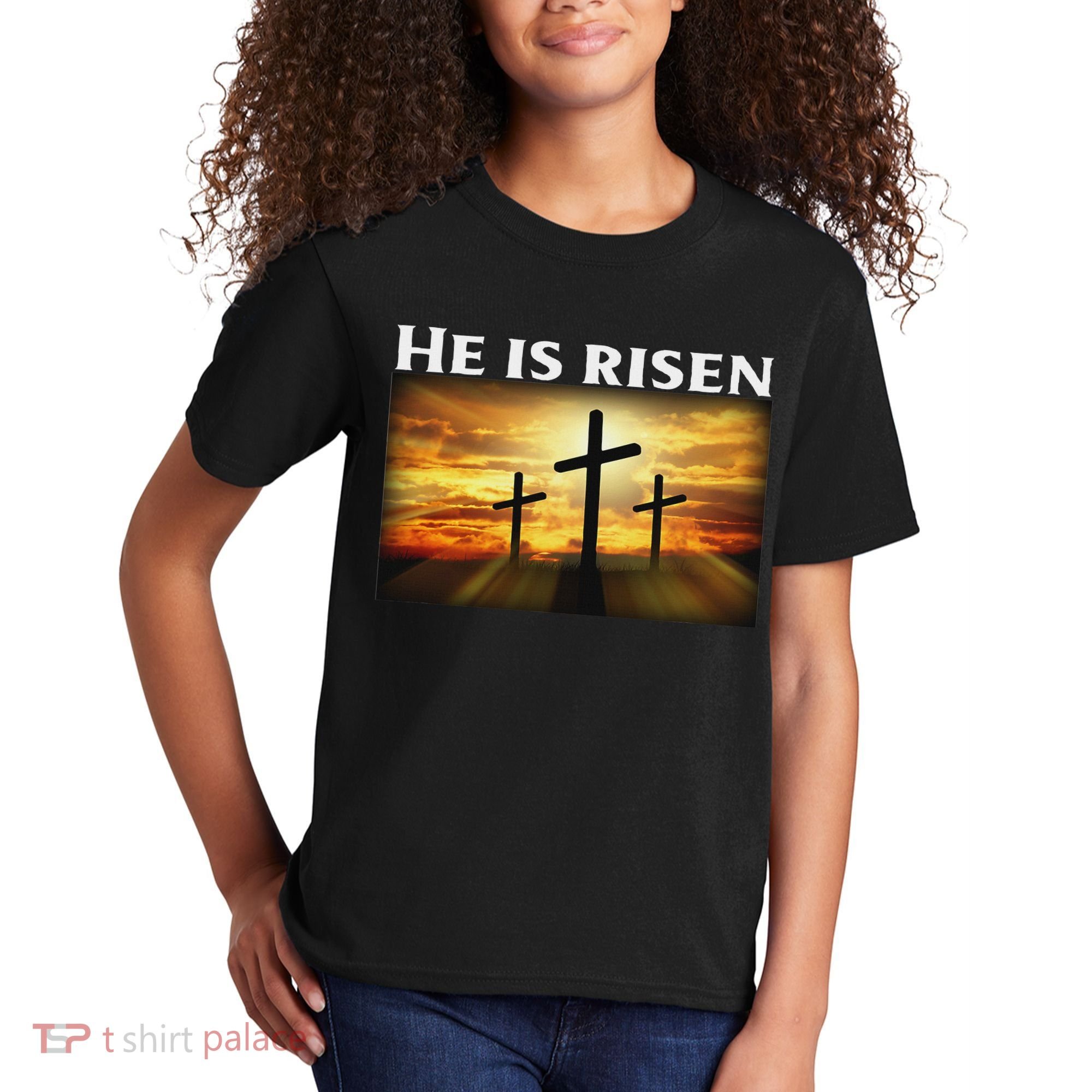 Easter He Is Risen Christian Kids T-Shirt