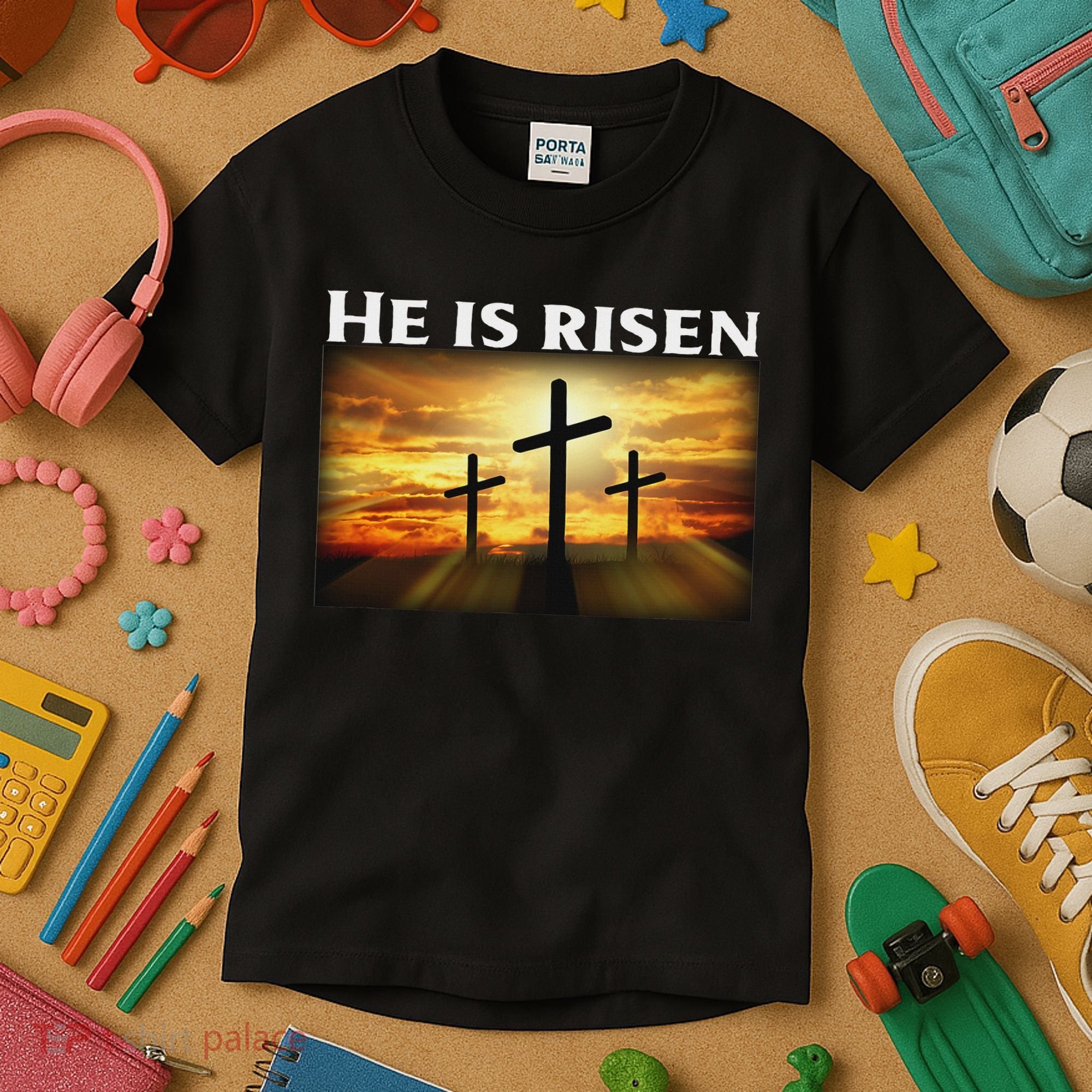 Easter He Is Risen Christian Kids T-Shirt