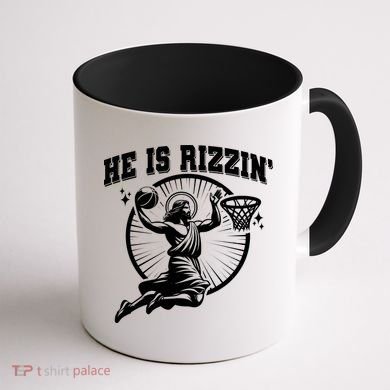 Easter He Is Rizzin Jesus Basketball Coffee Mug back