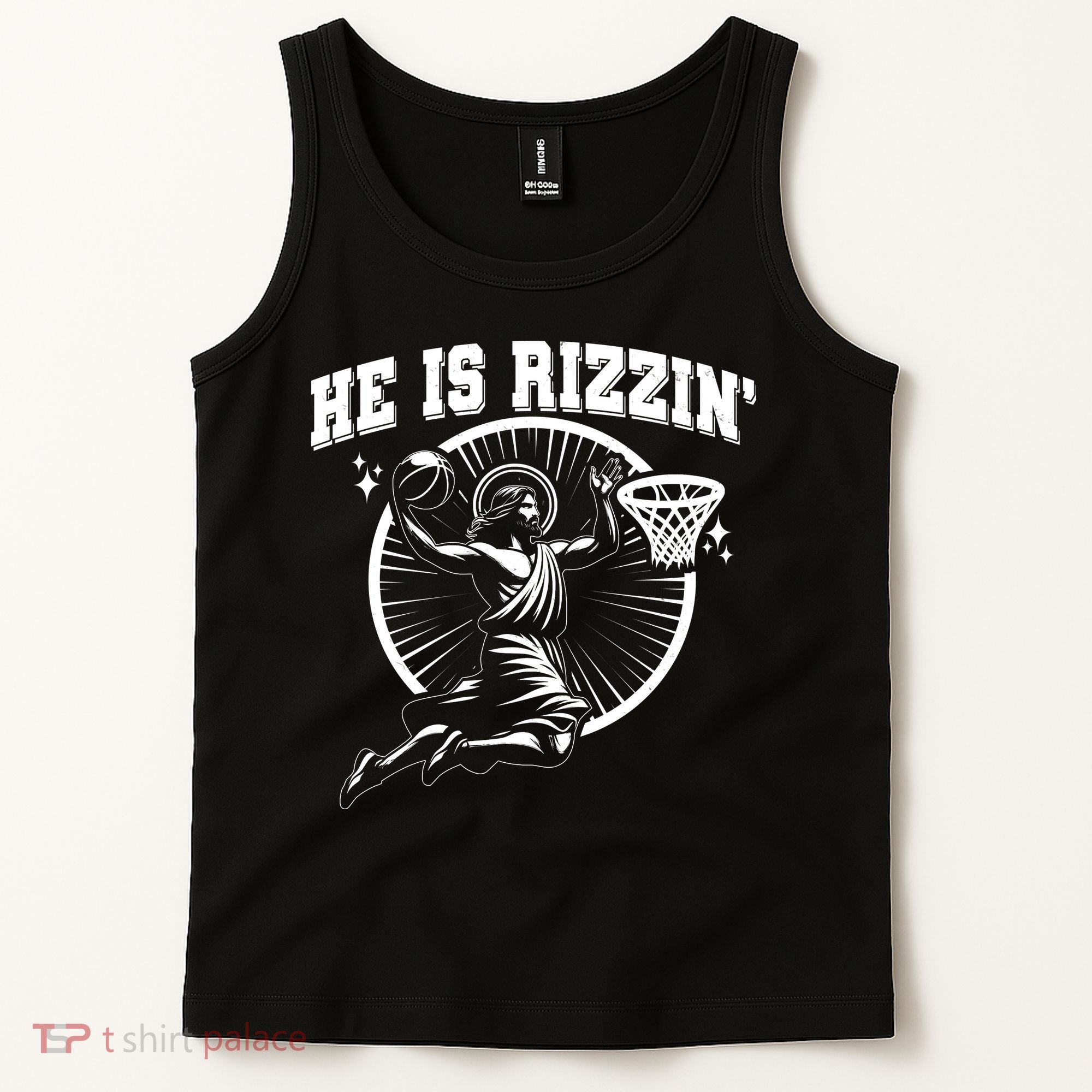 Easter He Is Rizzin Jesus Basketball Tank Top