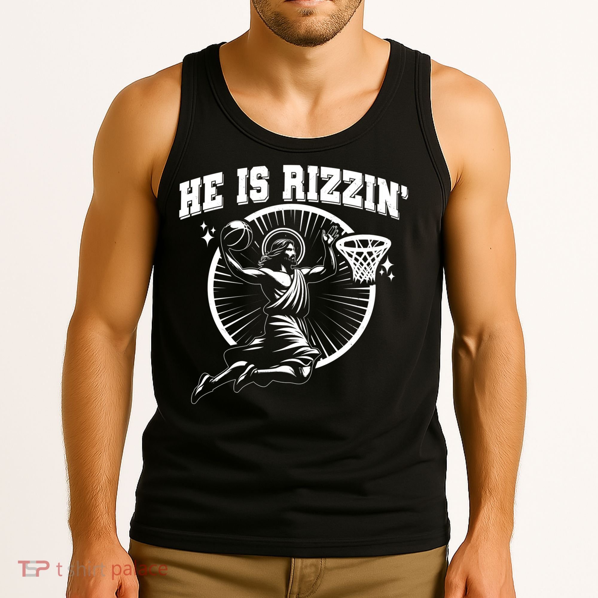 Easter He Is Rizzin Jesus Basketball Tank Top