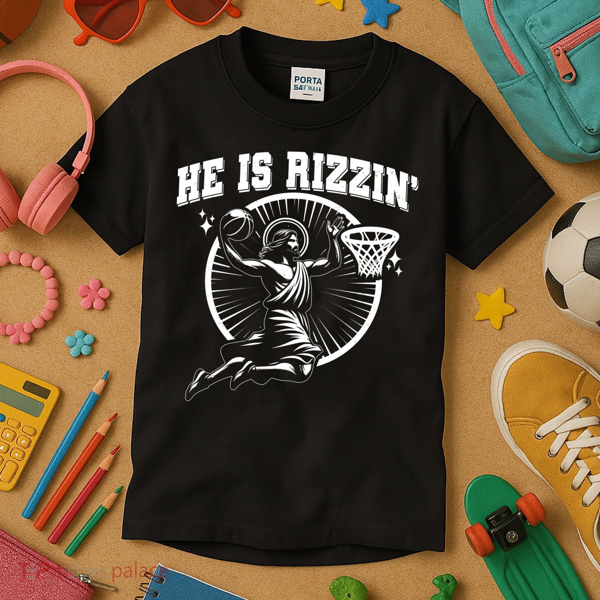 Easter He Is Rizzin Jesus Basketball Kids T-Shirt