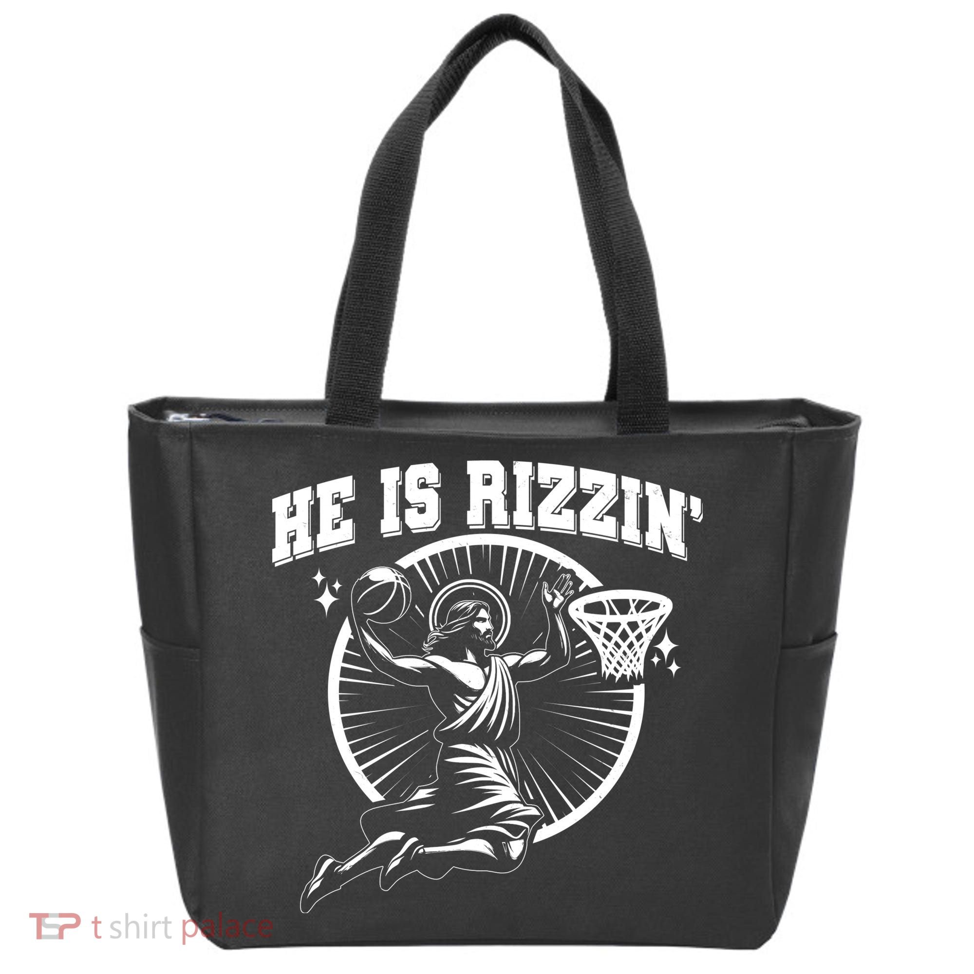 Easter He Is Rizzin Jesus Basketball Tote Bag