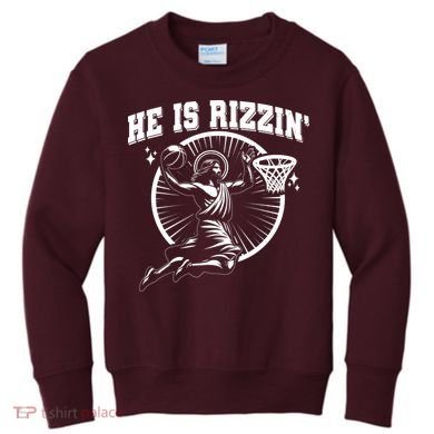 Easter He Is Rizzin Jesus Basketball Kids Sweatshirt