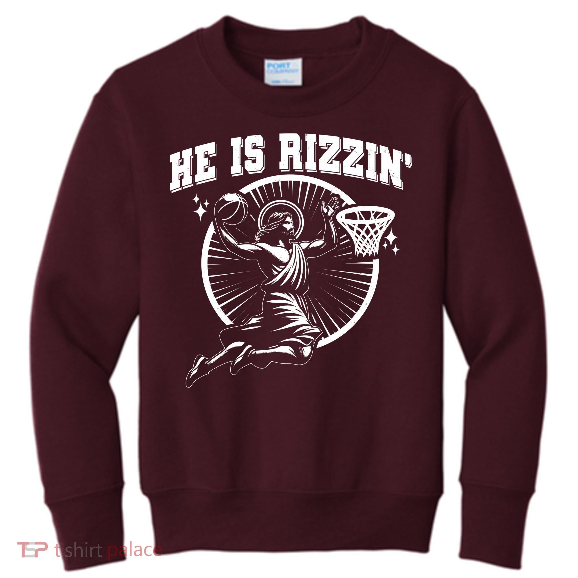 Easter He Is Rizzin Jesus Basketball Kids Sweatshirt