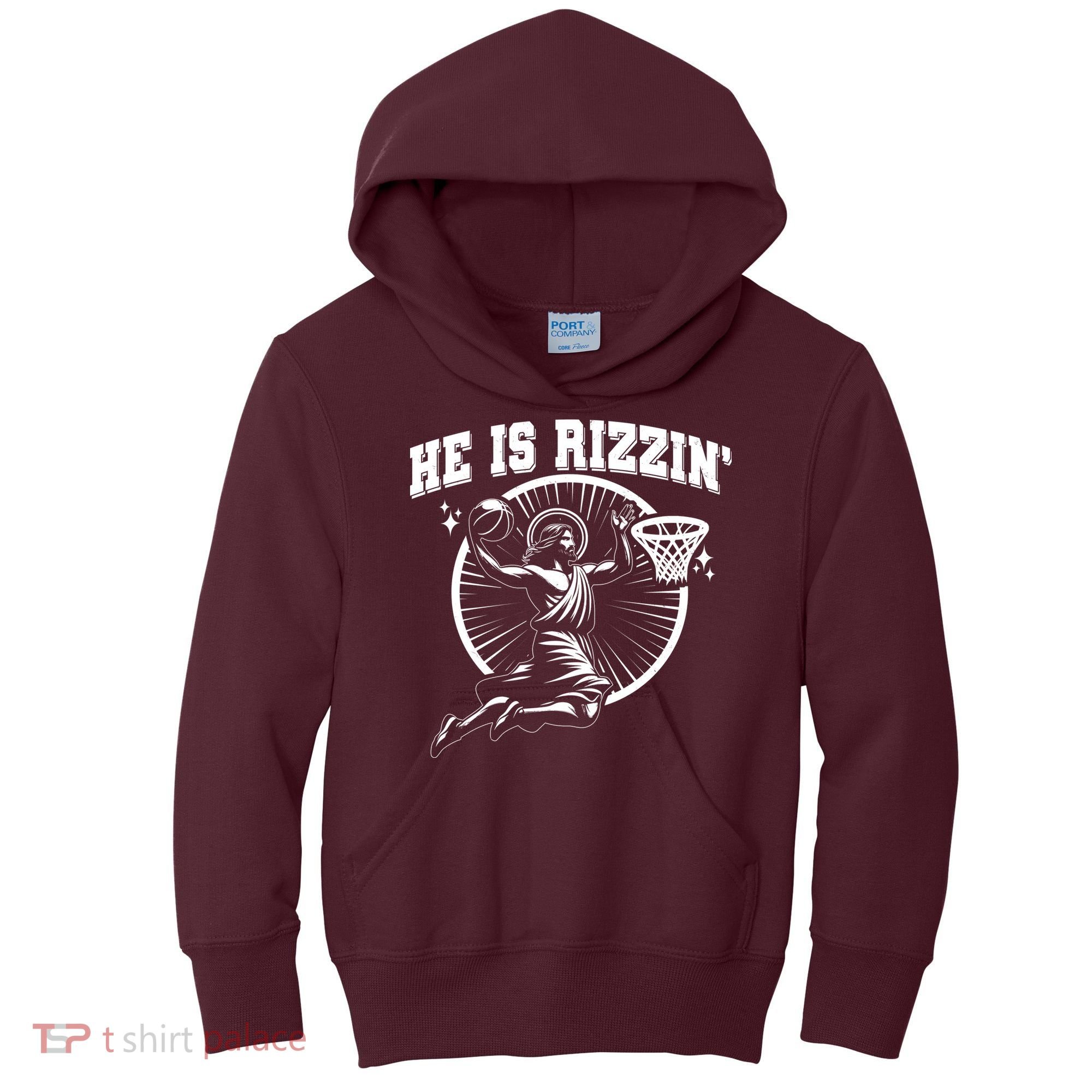 Easter He Is Rizzin Jesus Basketball Kids Hoodie