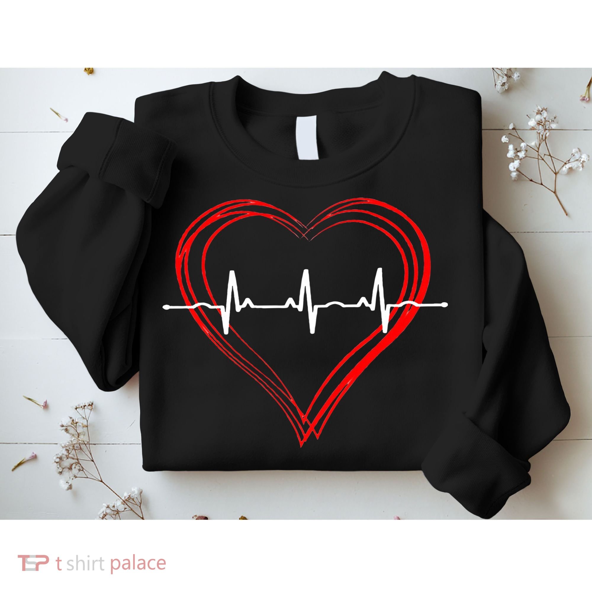 EKG Heartbeat Love Cardiogram Hollow ECG Heart Sweatshirt