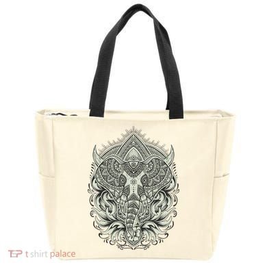 Elephant Head Mandala Tote Bag