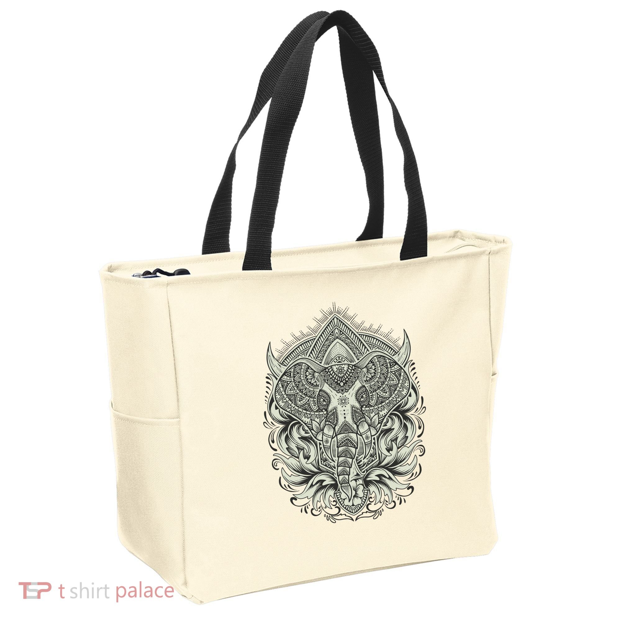 Elephant Head Mandala Tote Bag