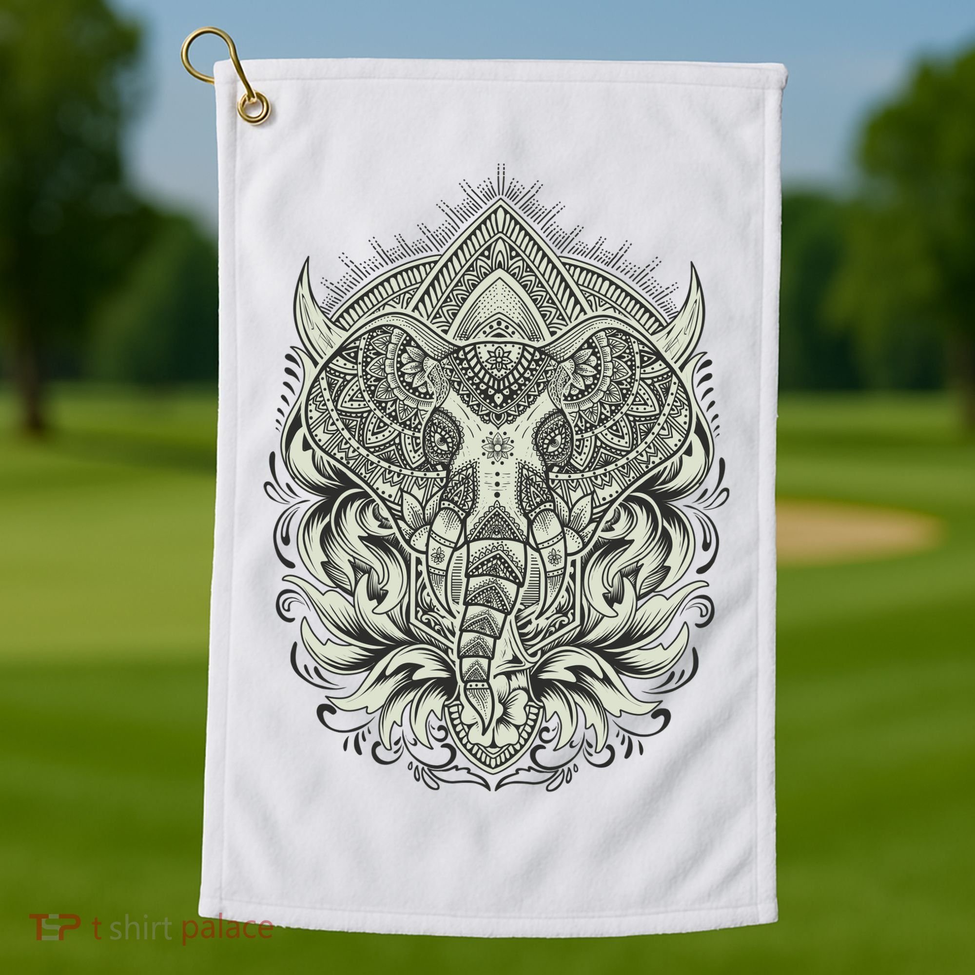 Elephant Head Mandala Golf Towel