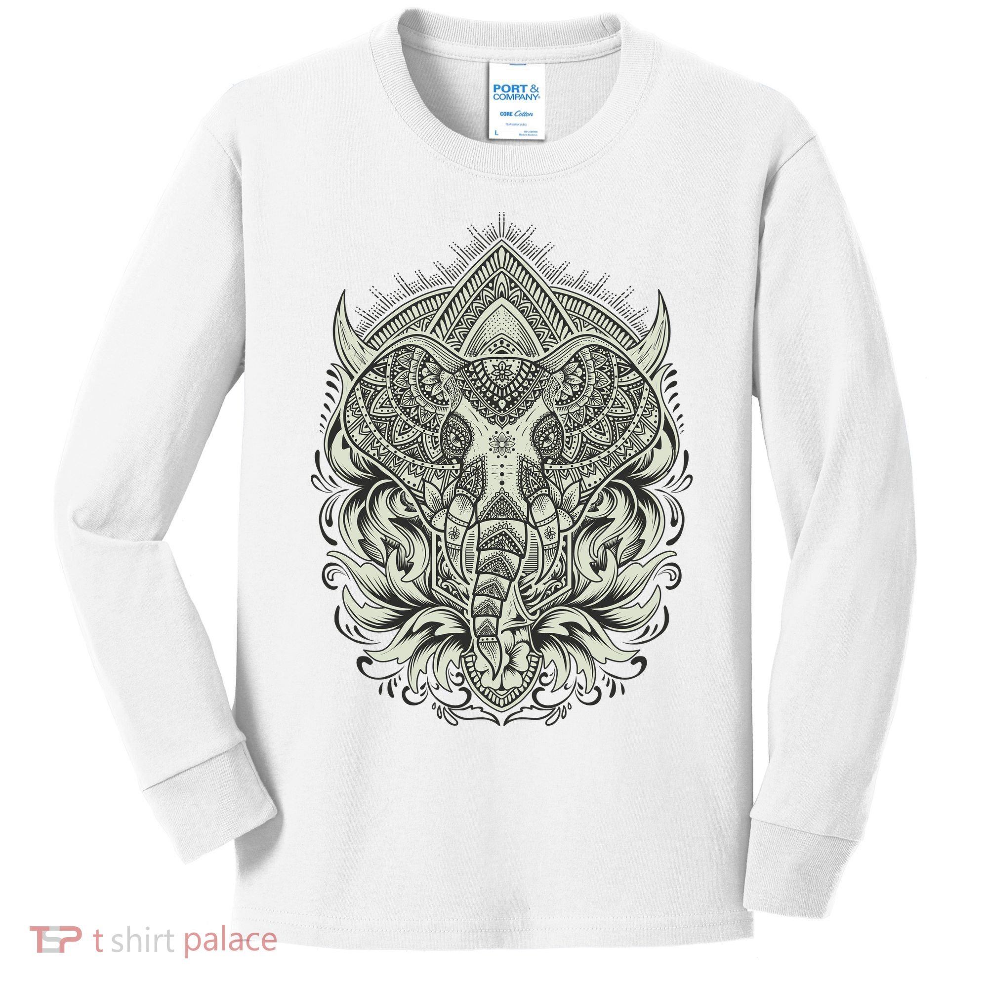 Elephant Head Mandala Kids Long Sleeve Shirt